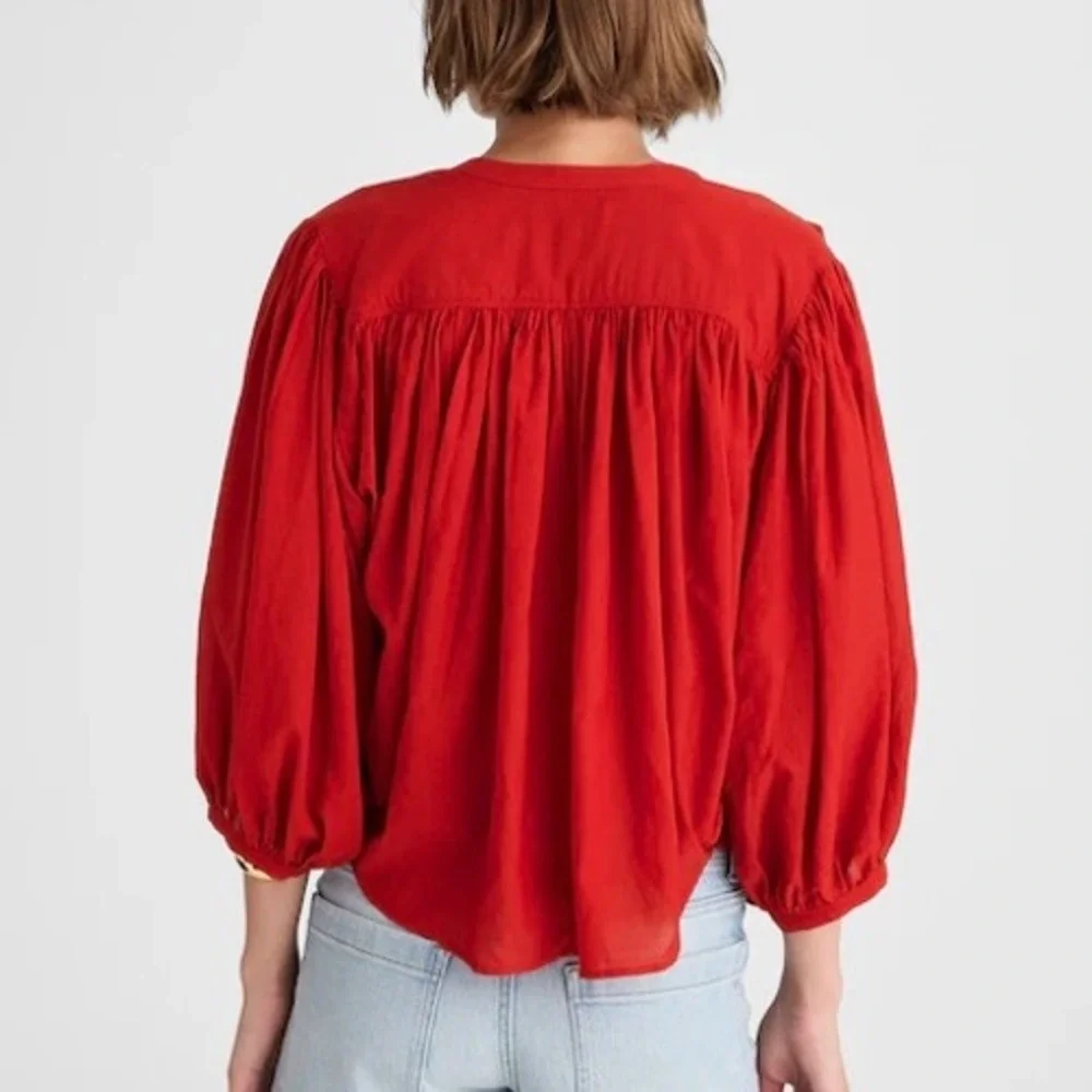 NWT Madewell Women's Cherry Red Balloon-Sleeve Top Blouse XS Boho‎